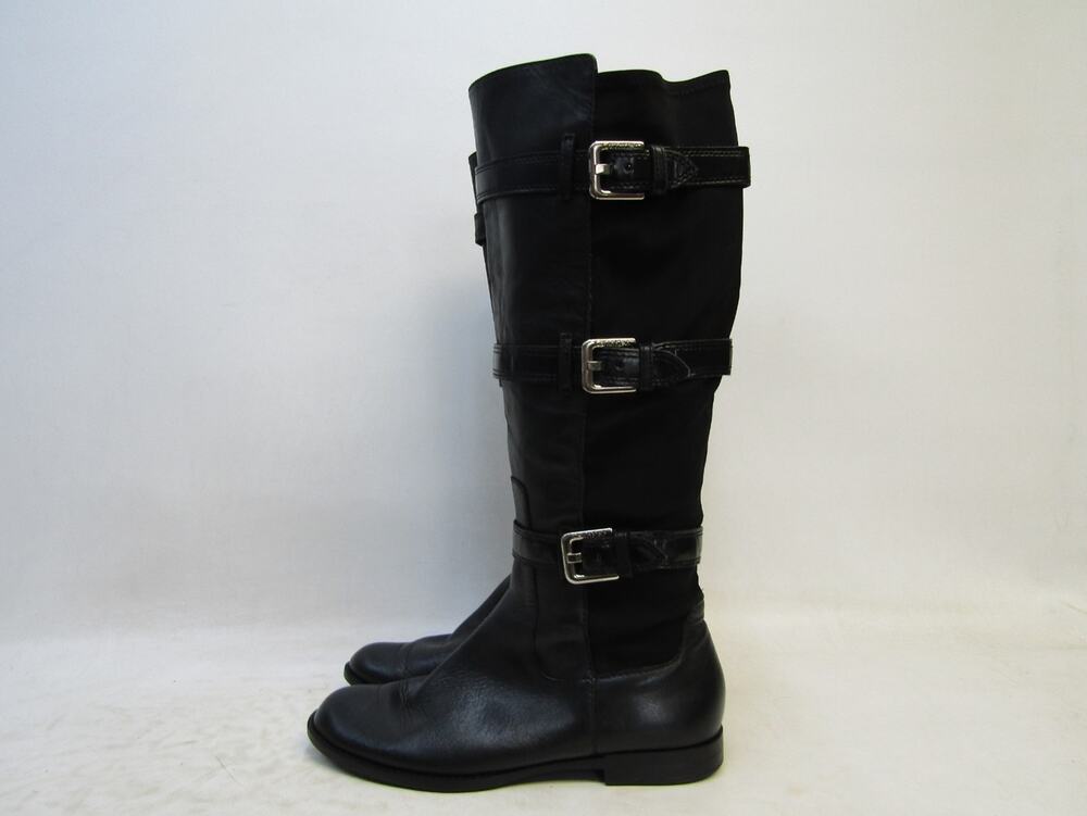 CALVIN KLEIN Womens Size 8 M Black Leather Buckle Zip 15" Fashion Boots